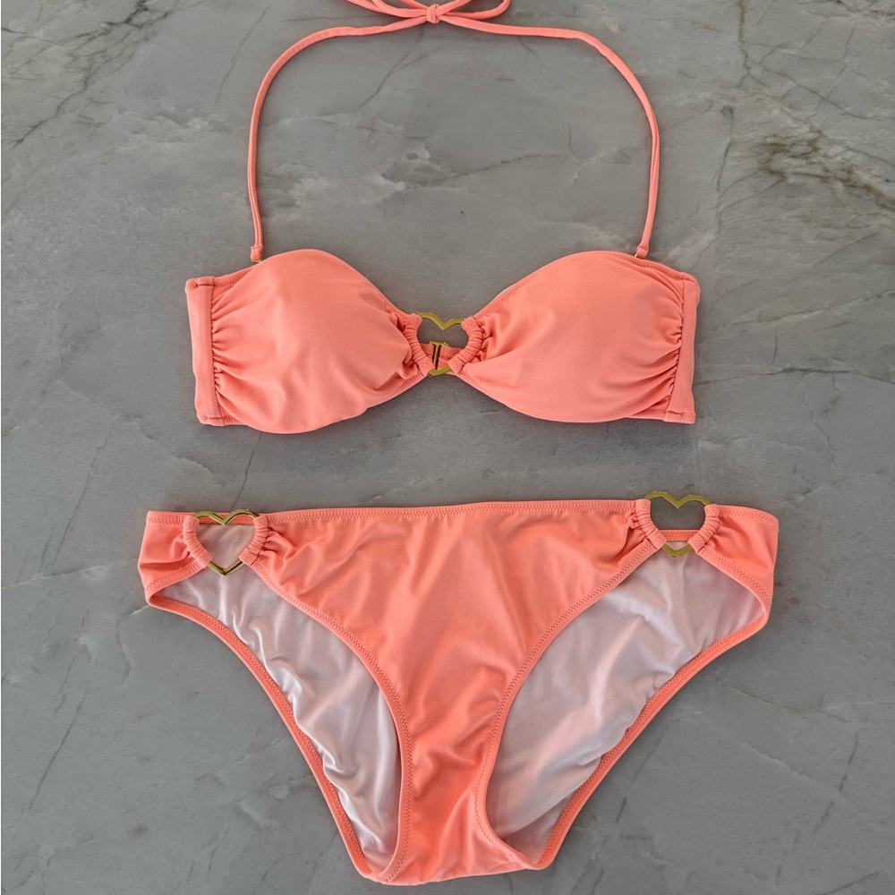 Peach Bikini Set with Heart Accents